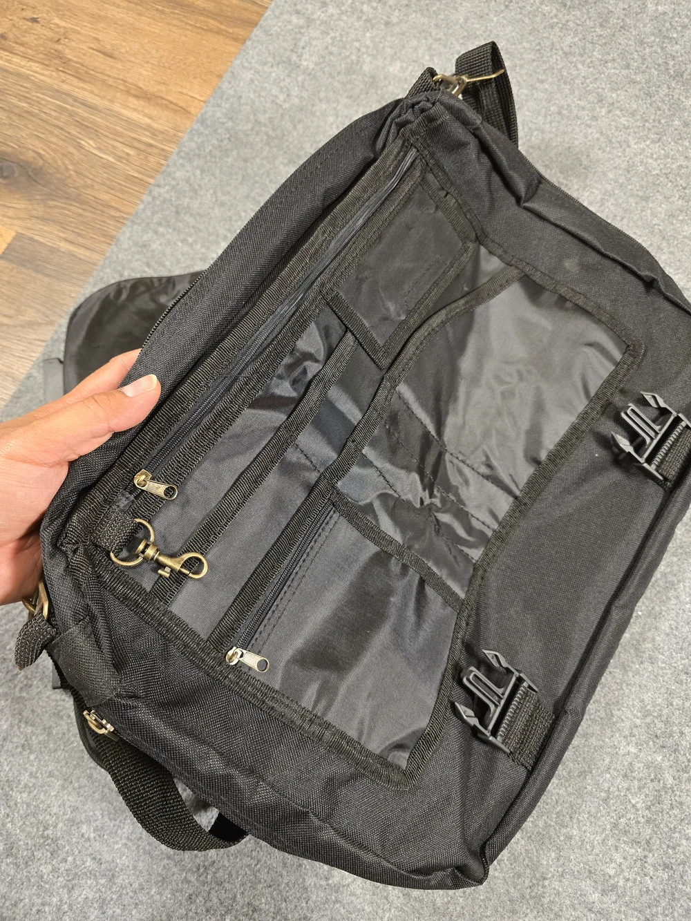 LEEDS Messenger Bag Black NRA Logo with Sturdy Adjustable Strap